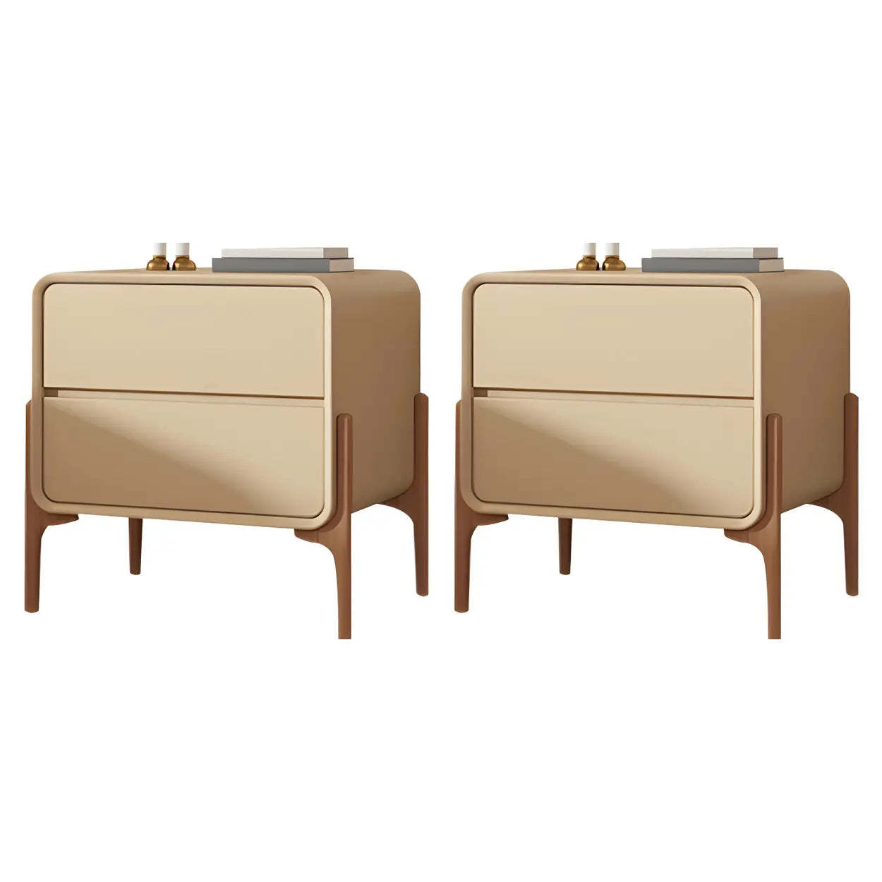 Scandinavian Rounded Off-White 2-Drawer Nightstand — Khaki / 2 Piece Set