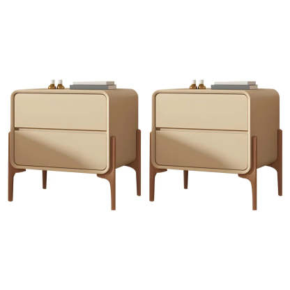 Scandinavian Rounded Off-White 2-Drawer Nightstand — Khaki / 2 Piece Set