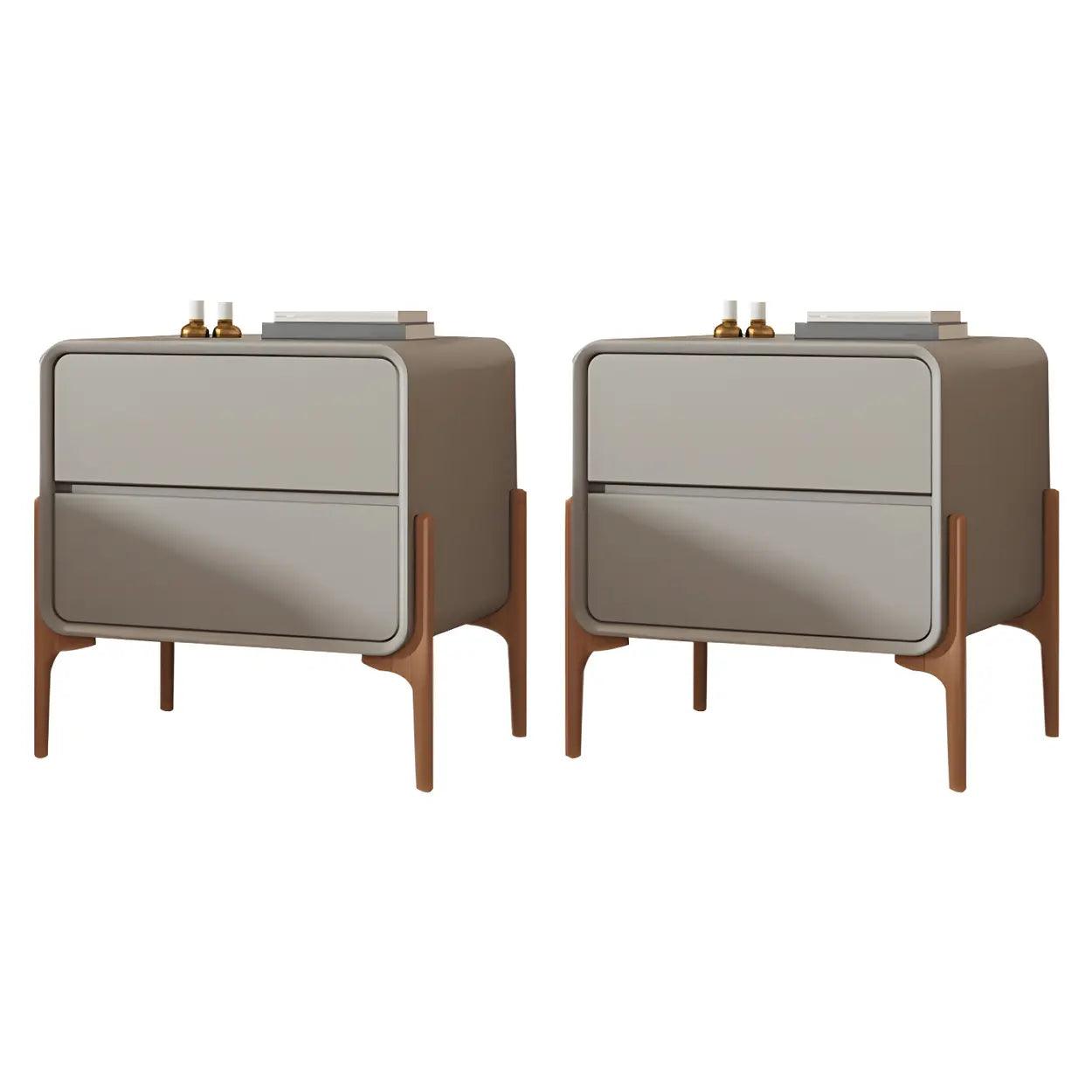 Scandinavian Rounded Off-White 2-Drawer Nightstand — Orange / 2 Piece Set