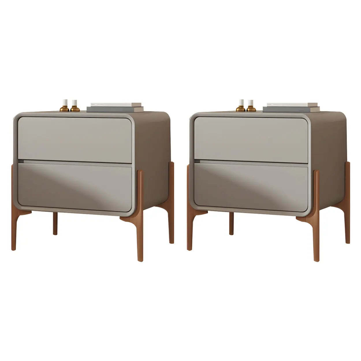 Scandinavian Rounded Off-White 2-Drawer Nightstand — Orange / 2 Piece Set