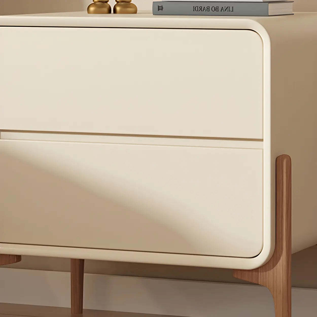 Scandinavian Rounded Off-White 2-Drawer Nightstand — Dark Gray / 1 Piece