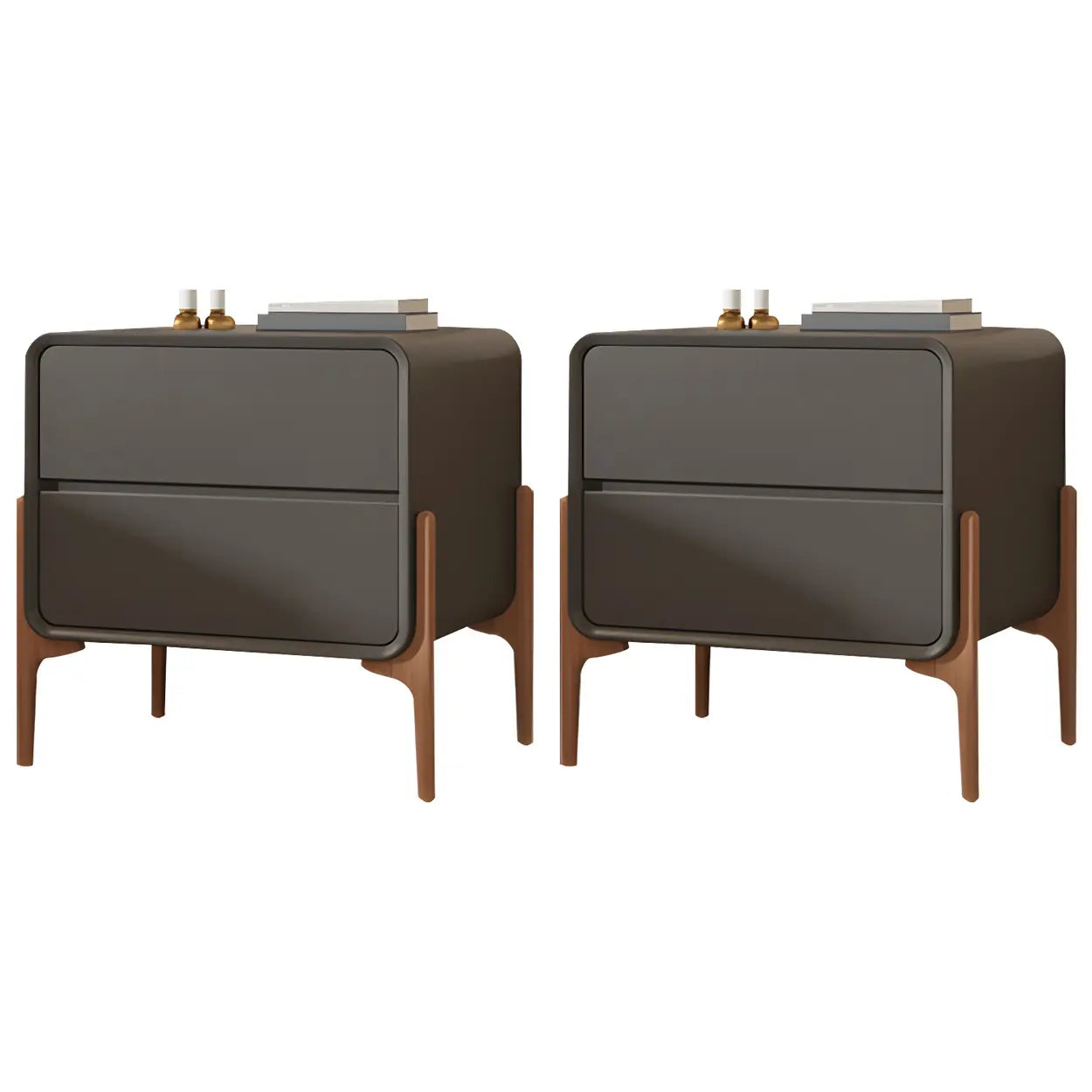 Scandinavian Rounded Off-White 2-Drawer Nightstand — Dark Gray / 2 Piece Set
