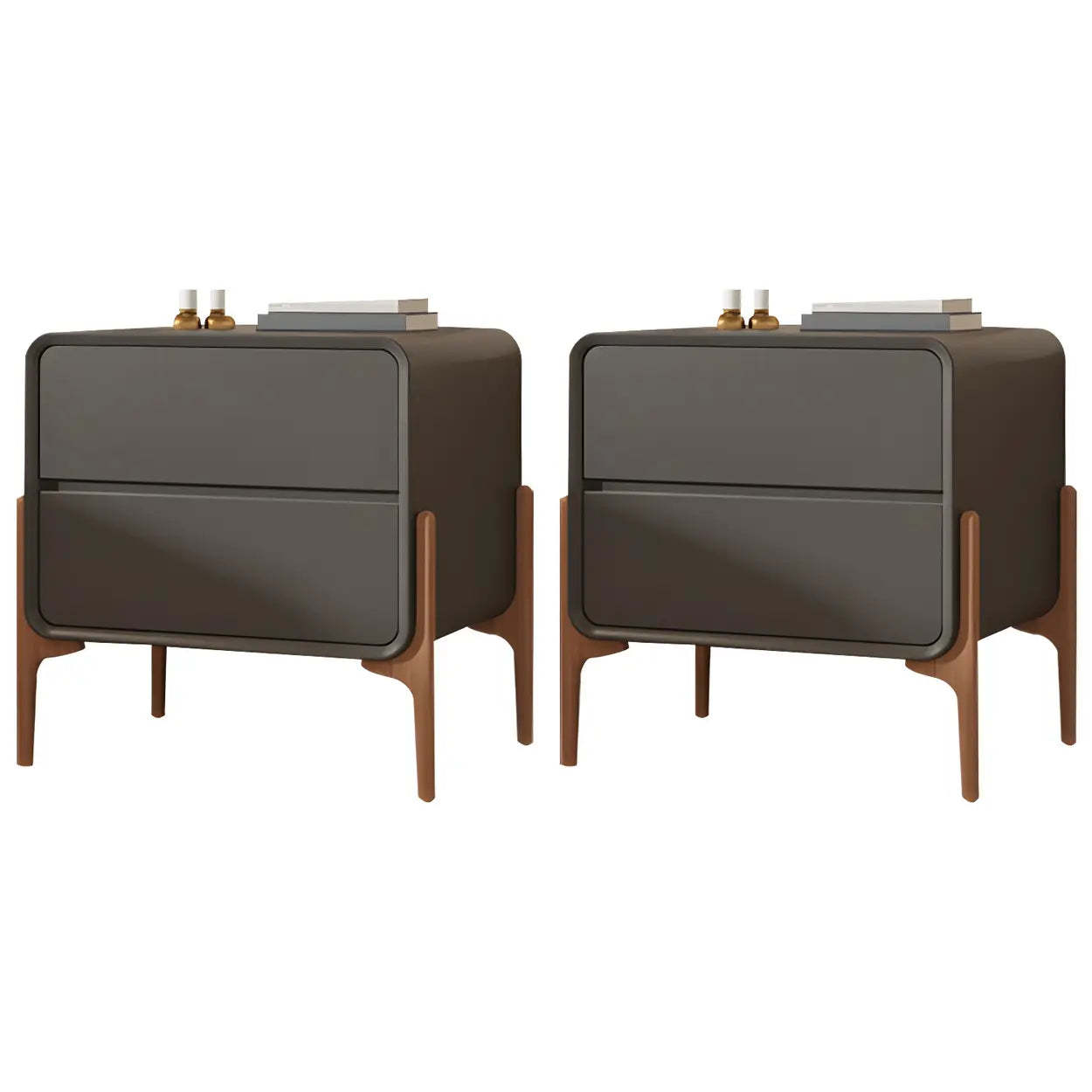 Scandinavian Rounded Off-White 2-Drawer Nightstand — Dark Gray / 2 Piece Set
