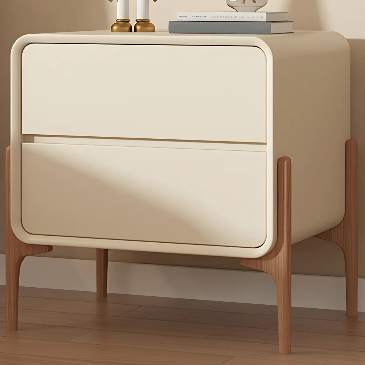Scandinavian Rounded Off-White 2-Drawer Nightstand — Off-White / 2 Piece Set