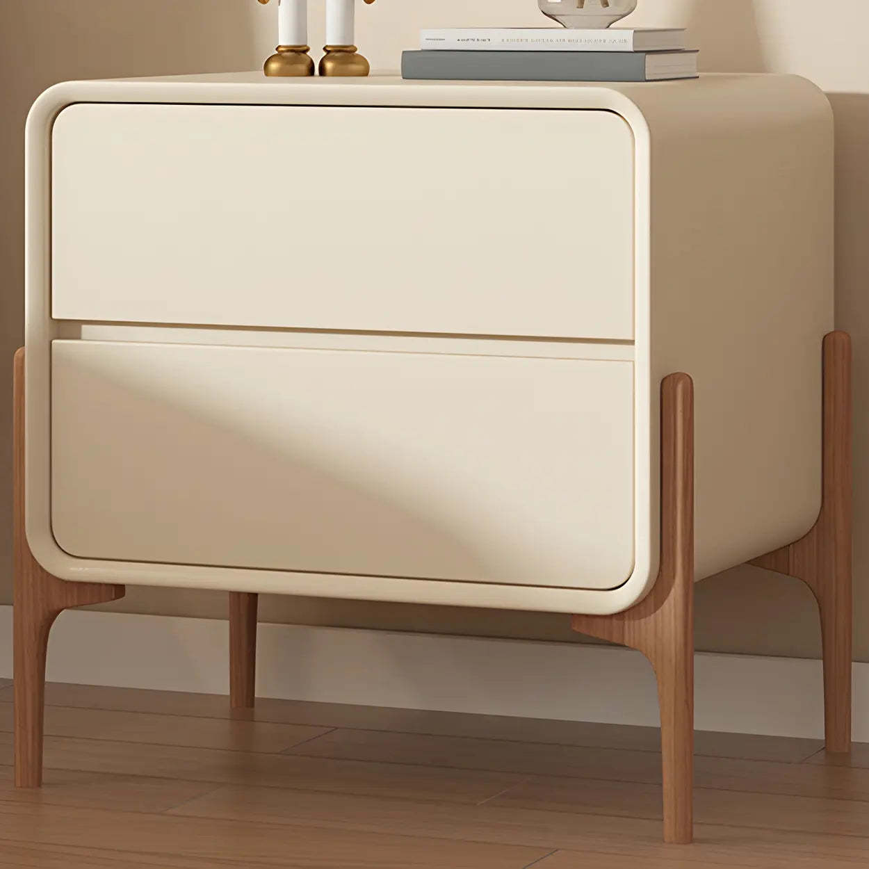 Scandinavian Rounded Off-White 2-Drawer Nightstand — Off-White / 2 Piece Set