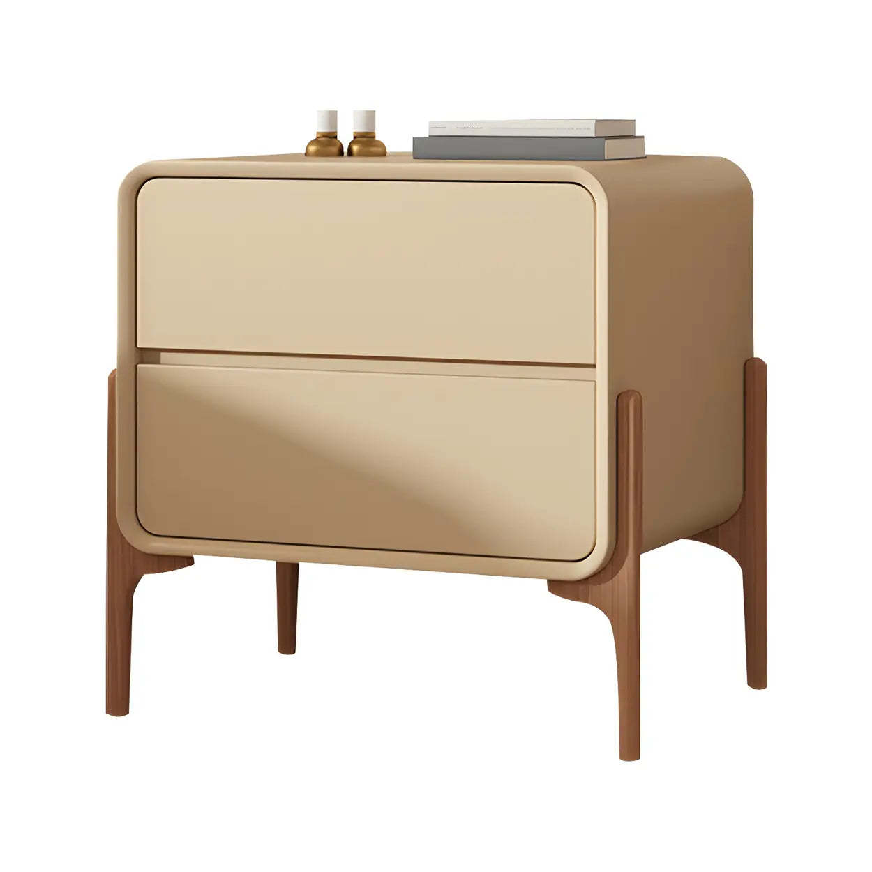 Scandinavian Rounded Off-White 2-Drawer Nightstand — Light Gray / 2 Piece Set