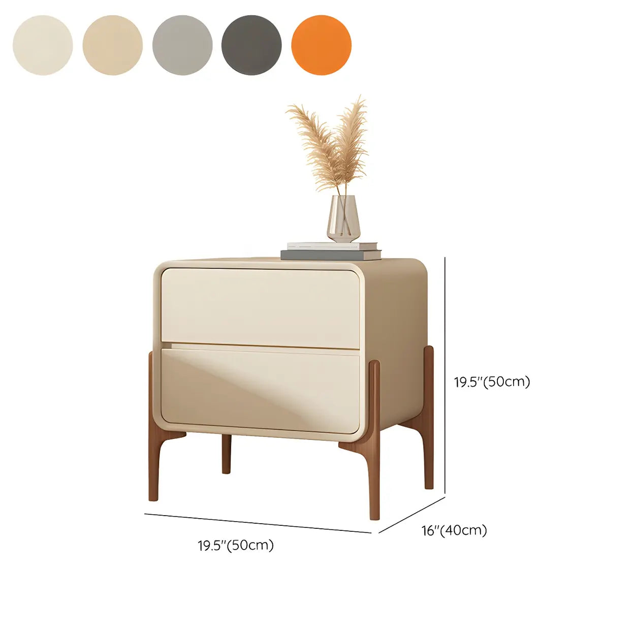 Scandinavian Rounded Off-White 2-Drawer Nightstand — Orange / 2 Piece Set