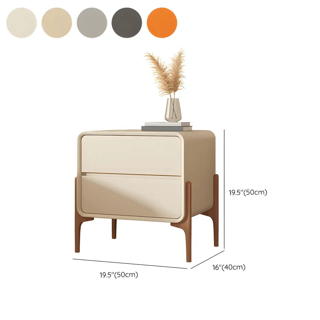 Scandinavian Rounded Off-White 2-Drawer Nightstand — Orange / 2 Piece Set