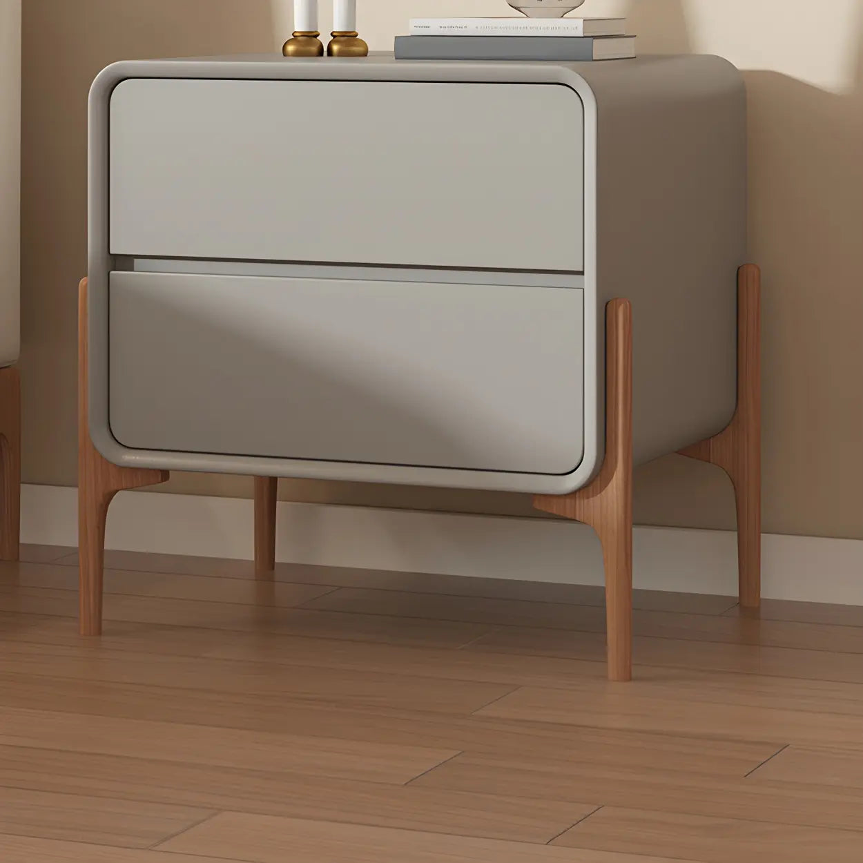 Scandinavian Rounded Off-White 2-Drawer Nightstand — Khaki / 1 Piece
