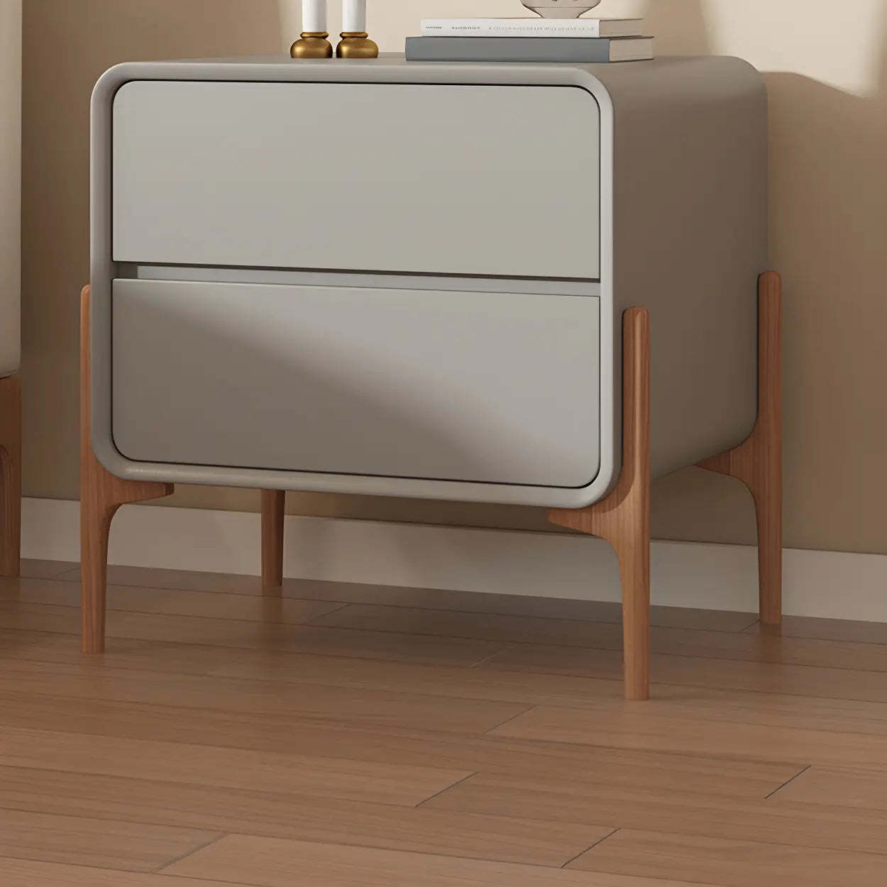 Scandinavian Rounded Off-White 2-Drawer Nightstand — Khaki / 1 Piece