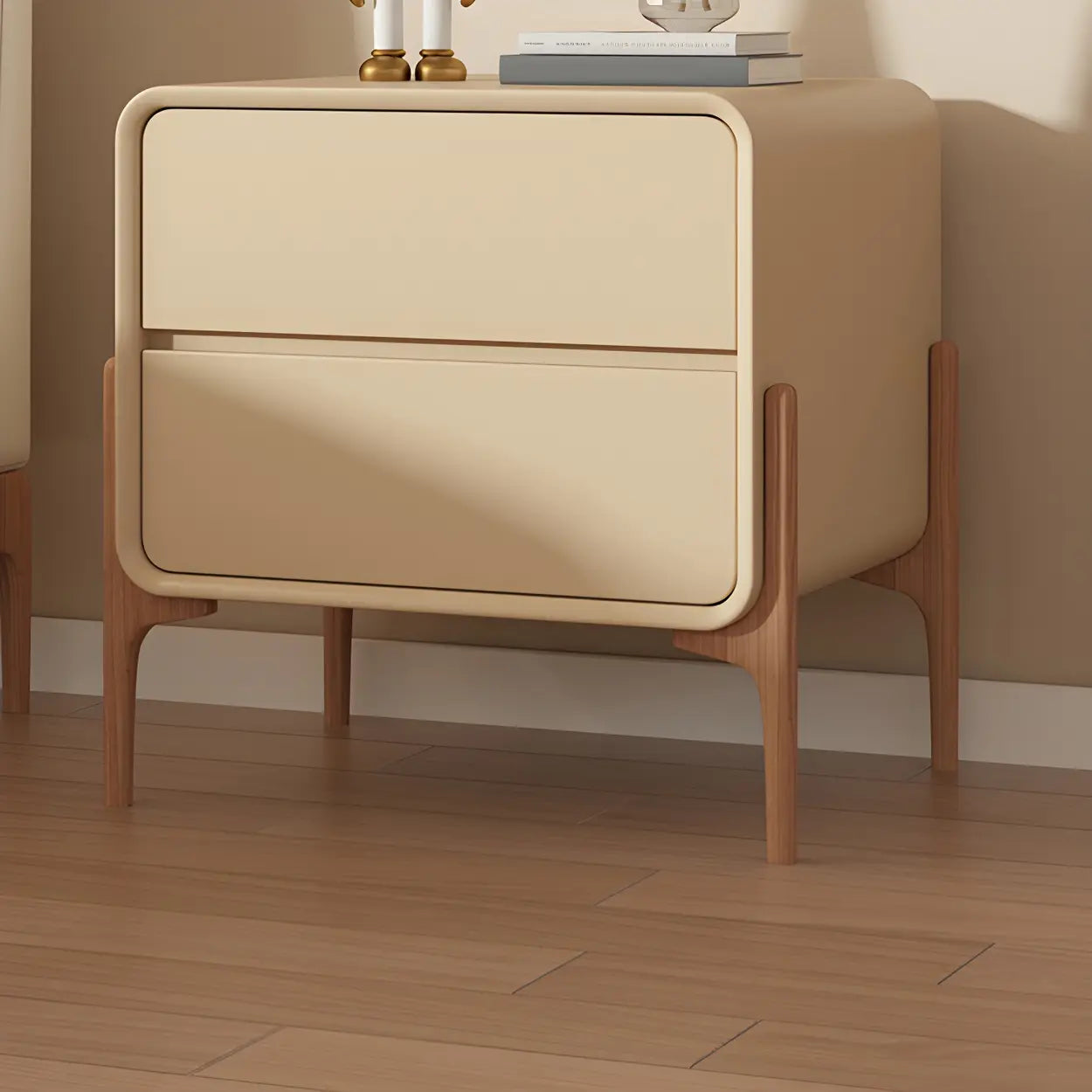 Scandinavian Rounded Off-White 2-Drawer Nightstand — Orange / 1 Piece