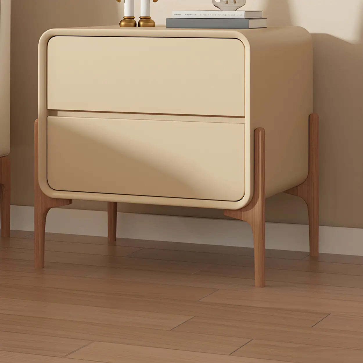 Scandinavian Rounded Off-White 2-Drawer Nightstand — Orange / 1 Piece