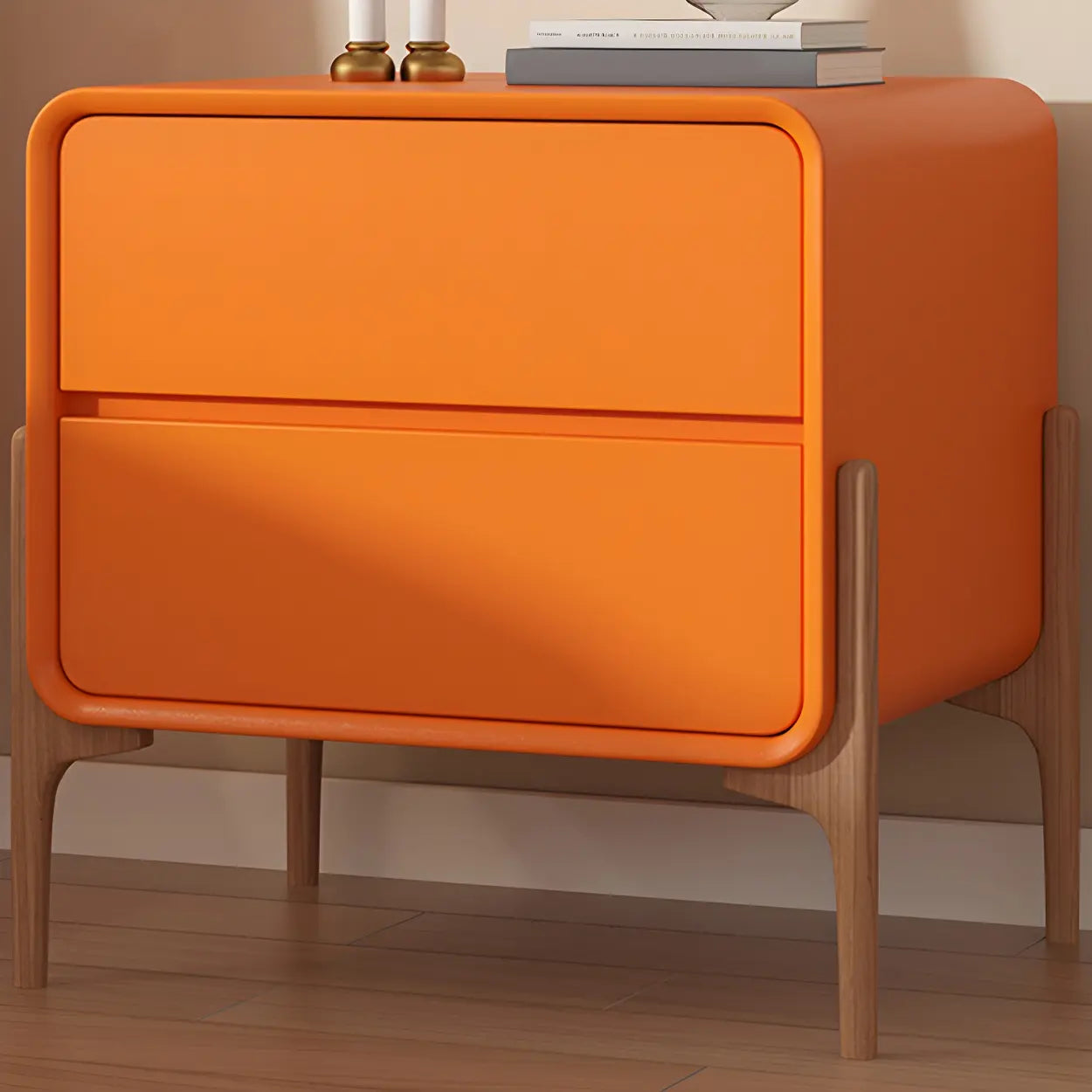 Scandinavian Rounded Off-White 2-Drawer Nightstand — Light Gray / 1 Piece