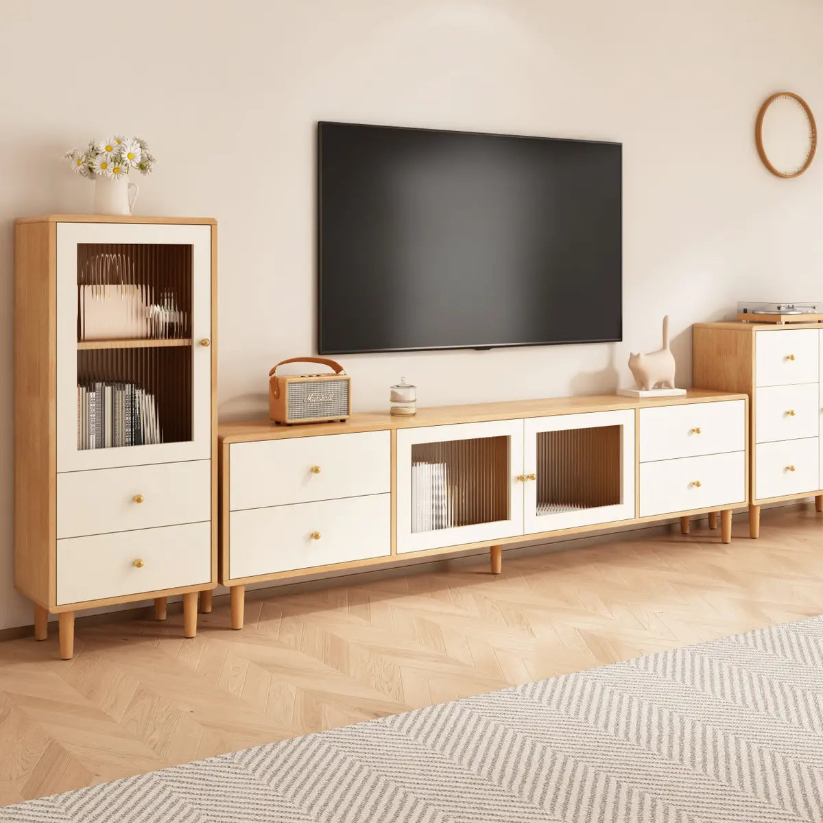 Scandinavian Rubberwood Enclosed Storage TV Stand