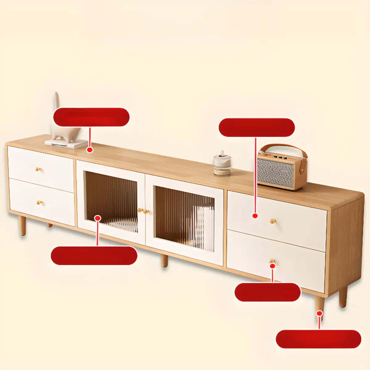 Scandinavian Rubberwood Enclosed Storage TV Stand — Wood Color