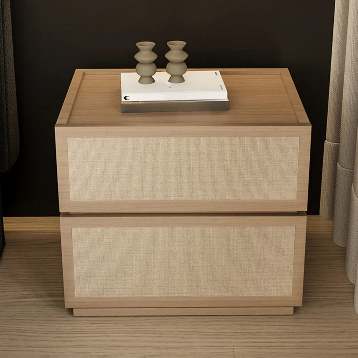 Scandinavian Rustic Wood 2-Drawer Nightstand — Natural Finish