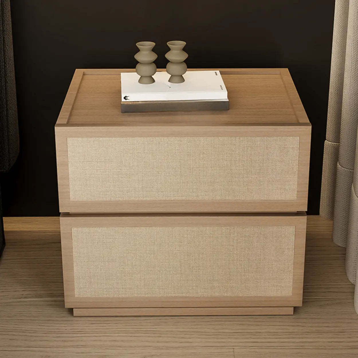 Scandinavian Rustic Wood 2-Drawer Nightstand — Natural Finish