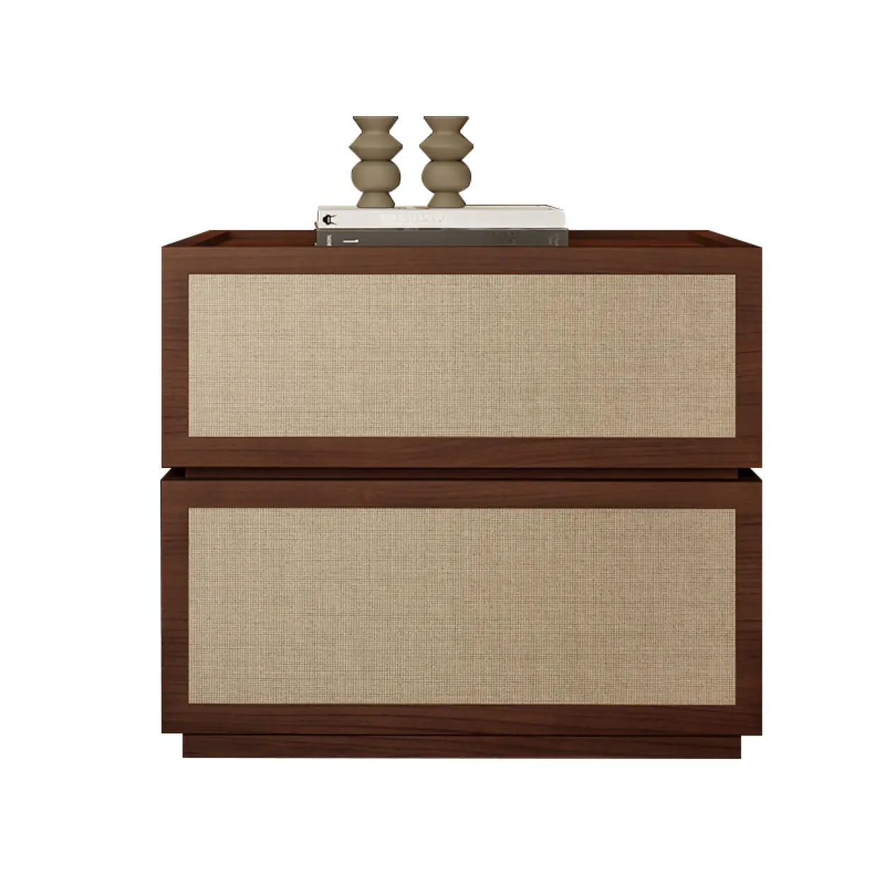 Scandinavian Rustic Wood 2-Drawer Nightstand — Dark Walnut