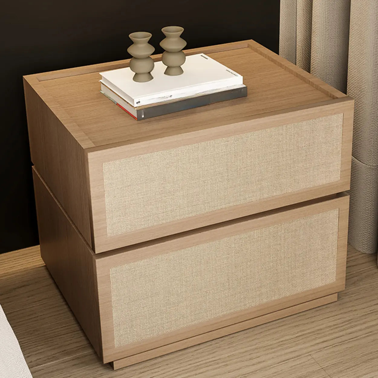 Scandinavian Rustic Wood 2-Drawer Nightstand — Natural Finish