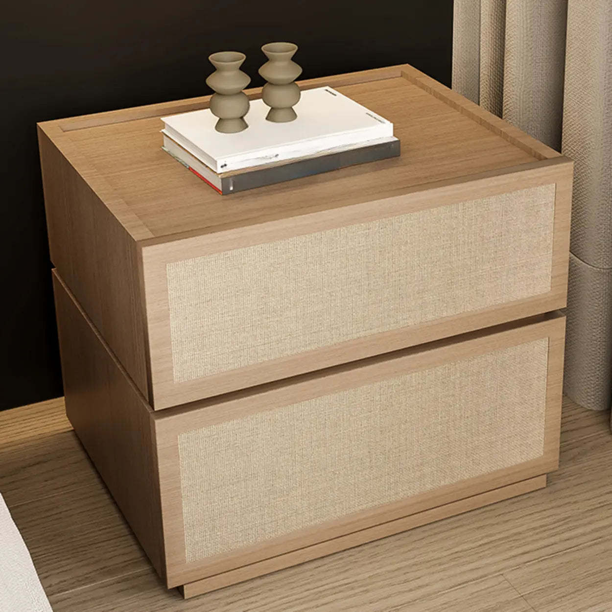 Scandinavian Rustic Wood 2-Drawer Nightstand — Natural Finish