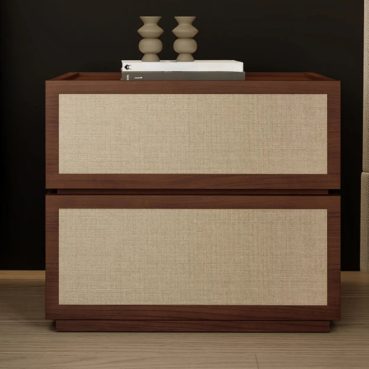 Scandinavian Rustic Wood 2-Drawer Nightstand — Dark Walnut