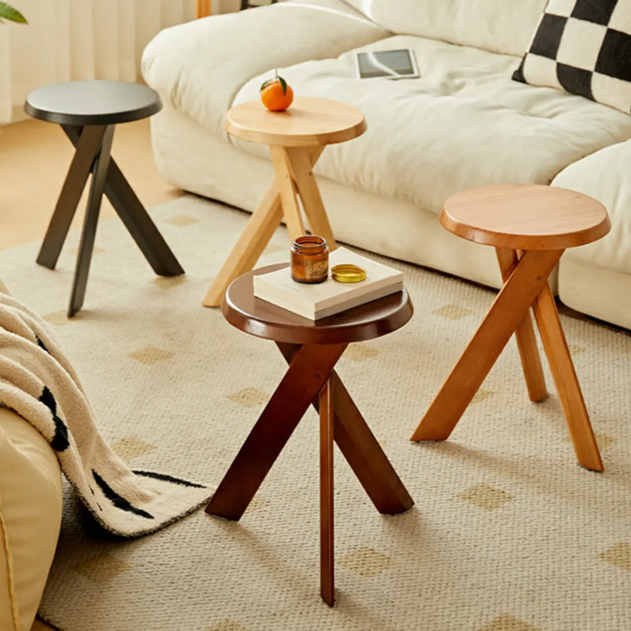 Scandinavian Small Wood Tripod Side Table