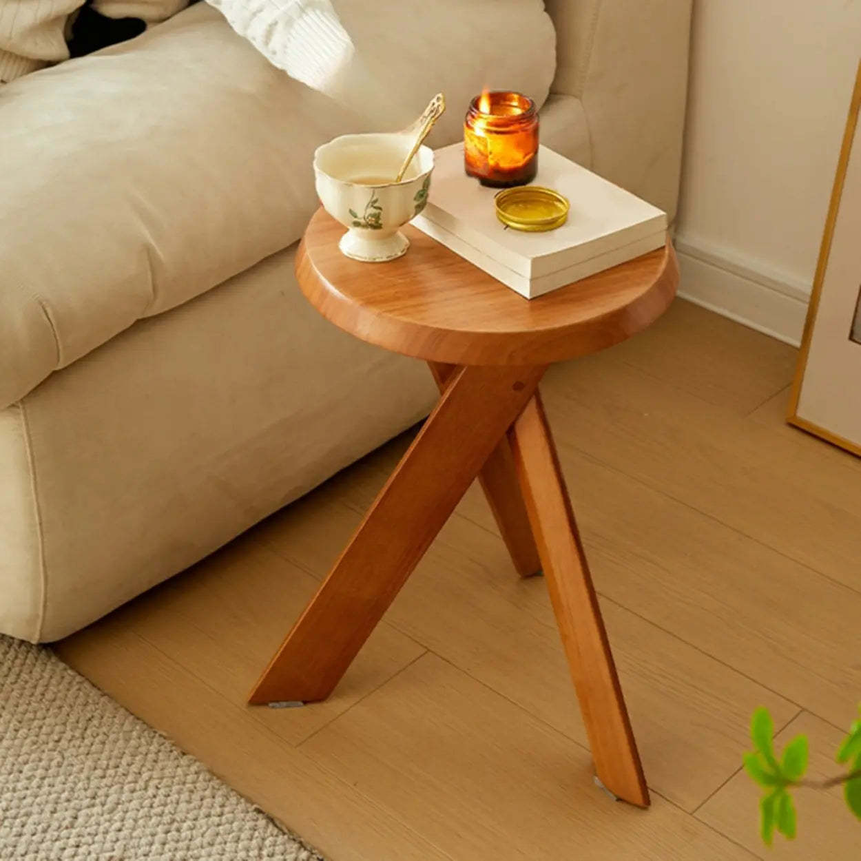 Scandinavian Small Wood Tripod Side Table