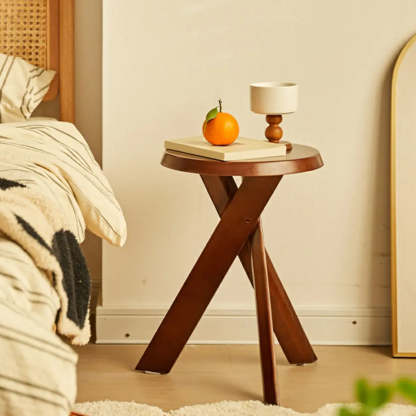 Scandinavian Small Wood Tripod Side Table — Cherry