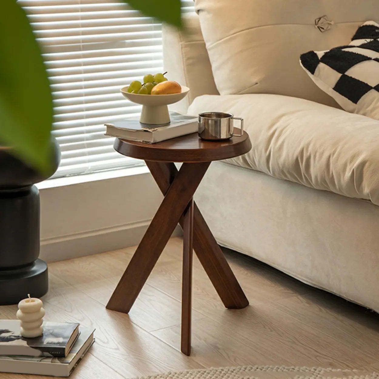 Scandinavian Small Wood Tripod Side Table — Natural Finish