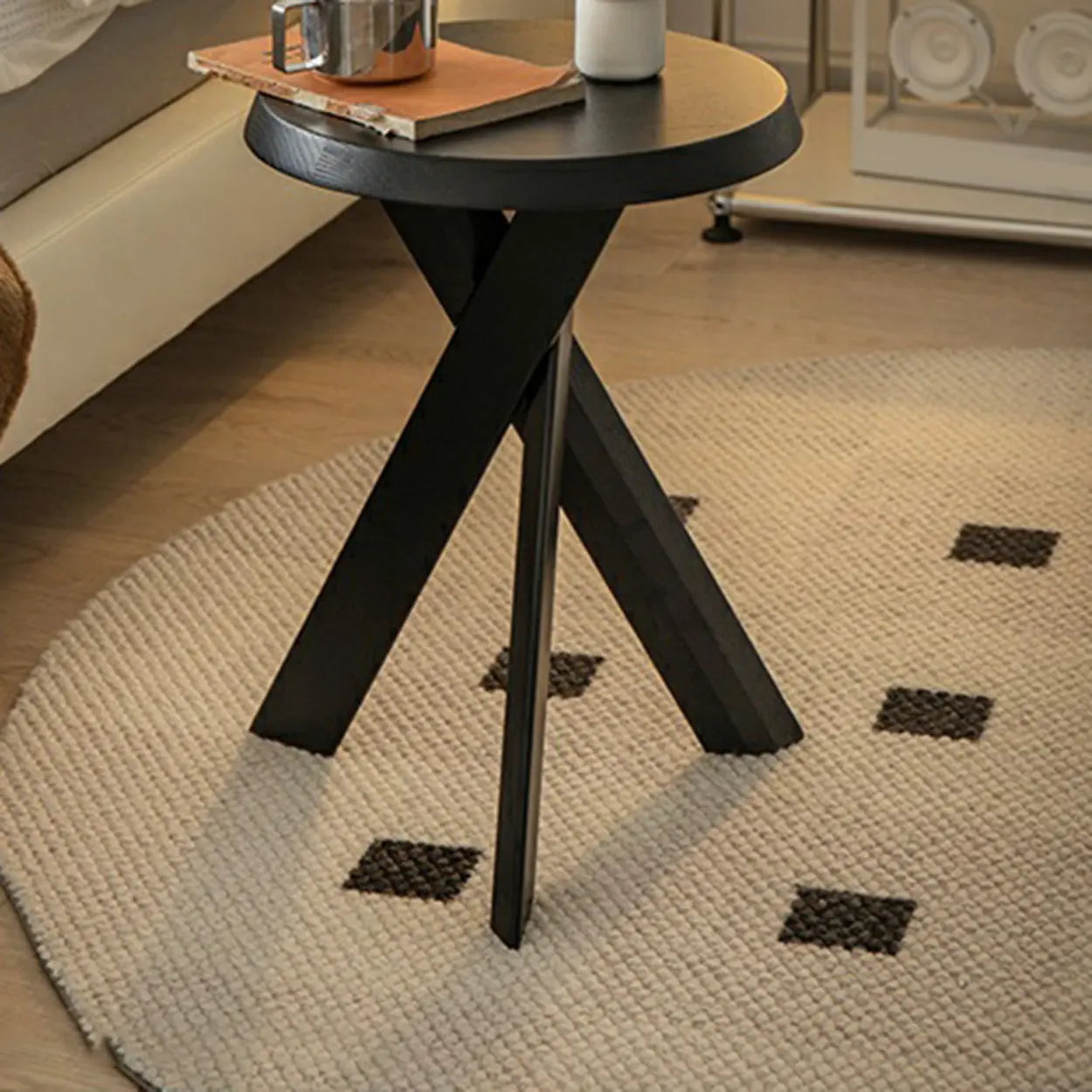 Scandinavian Small Wood Tripod Side Table — Nut-Brown