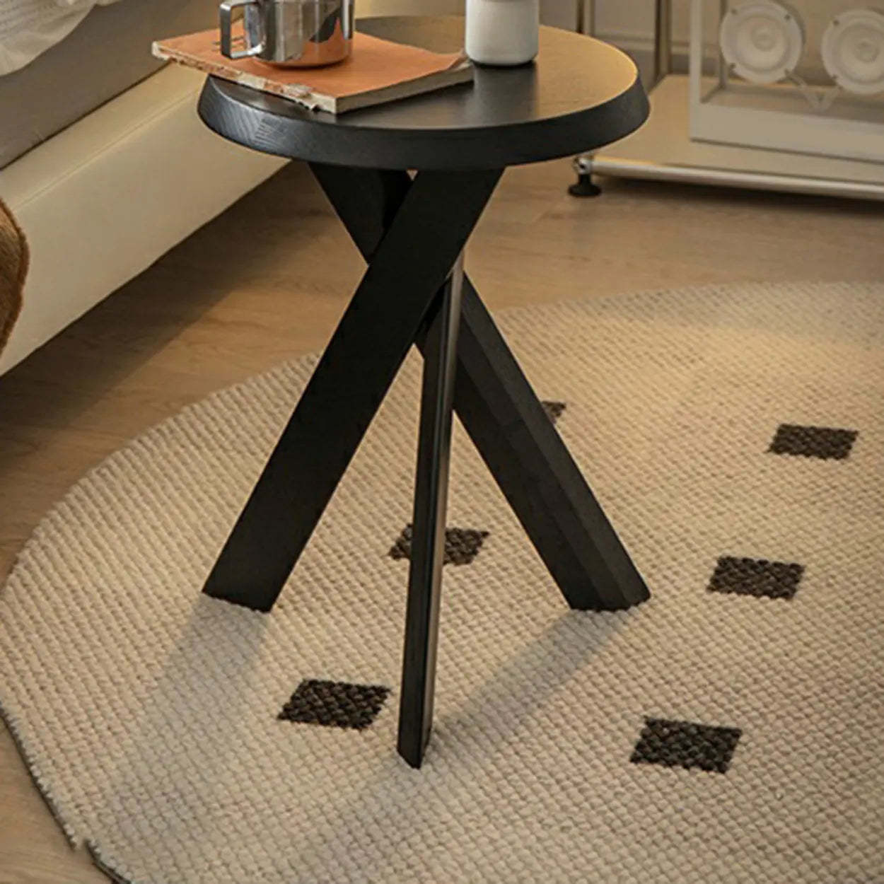 Scandinavian Small Wood Tripod Side Table — Nut-Brown