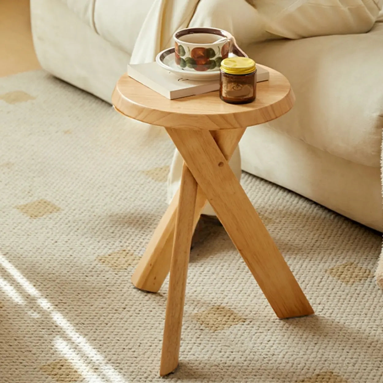 Scandinavian Small Wood Tripod Side Table