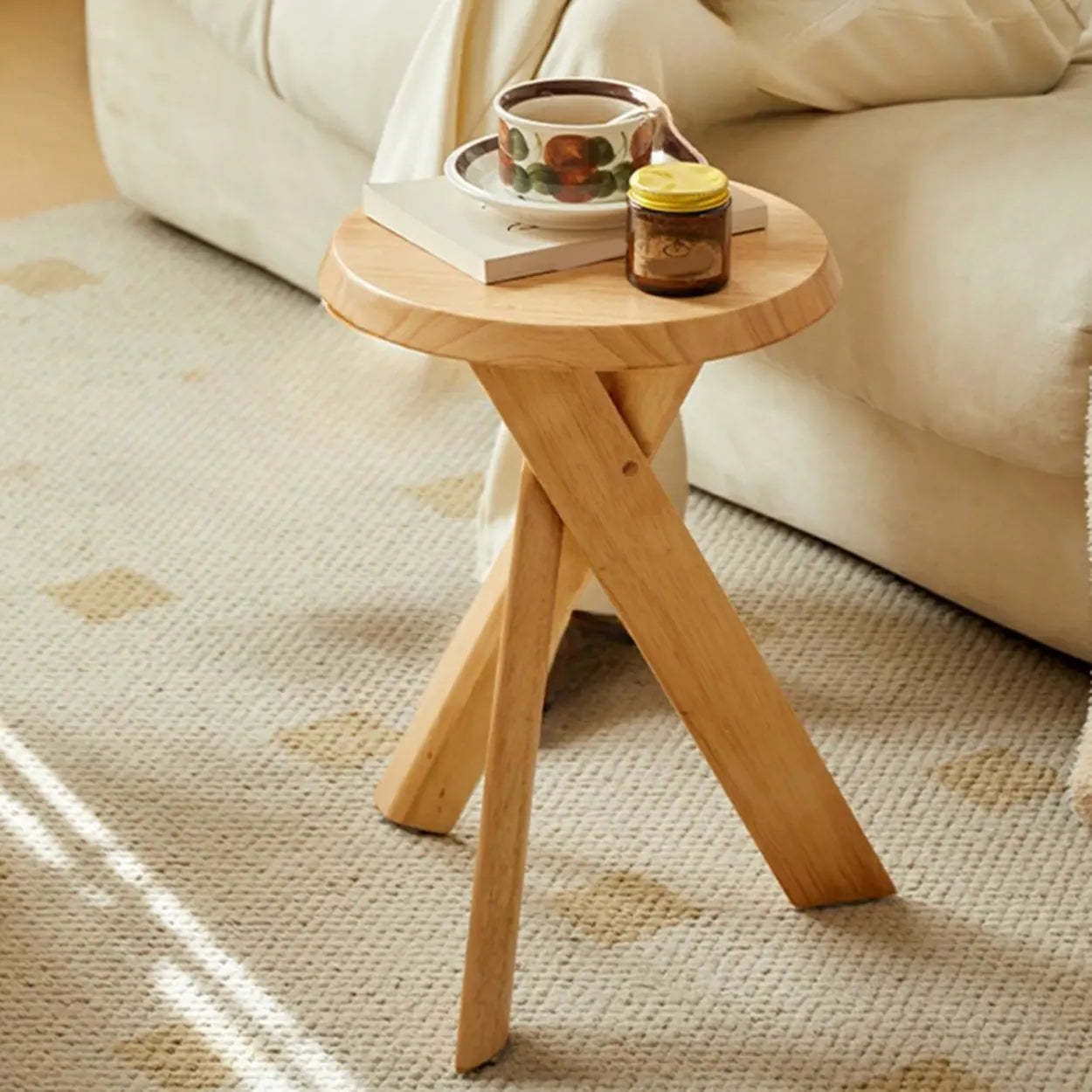 Scandinavian Small Wood Tripod Side Table