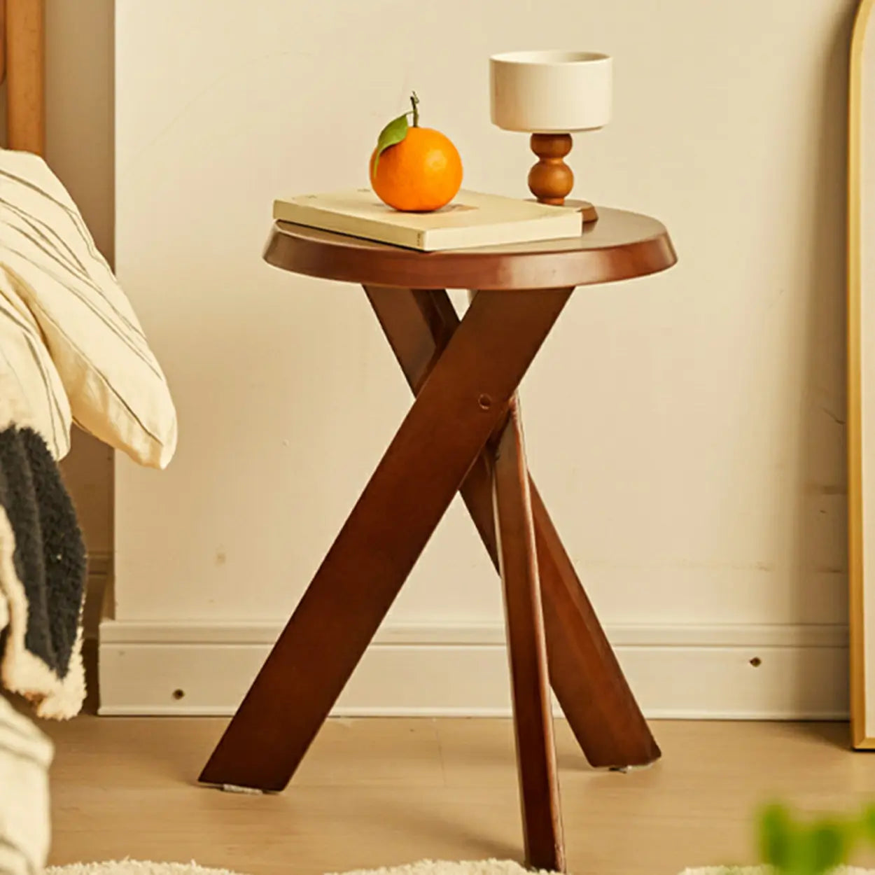Scandinavian Small Wood Tripod Side Table
