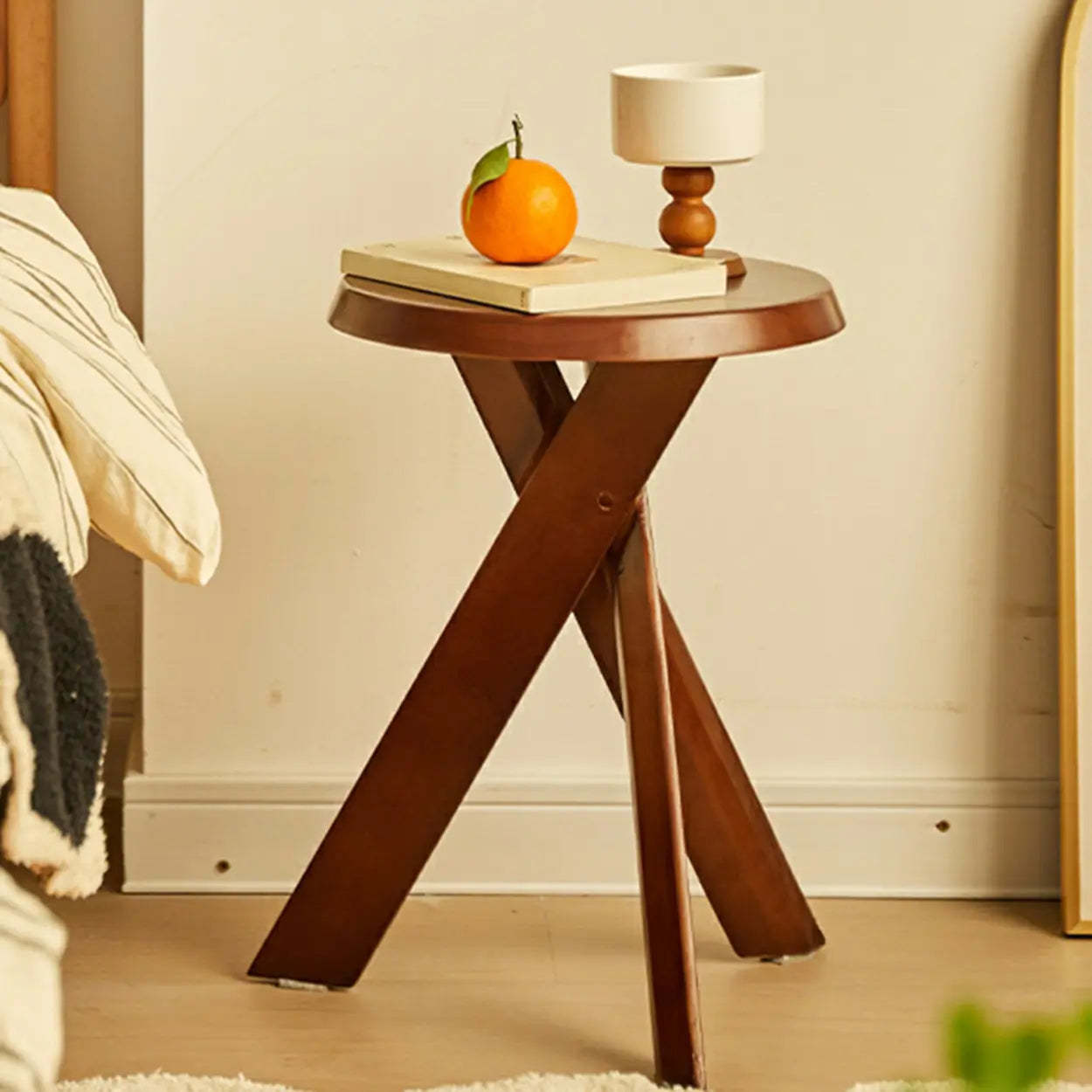 Scandinavian Small Wood Tripod Side Table