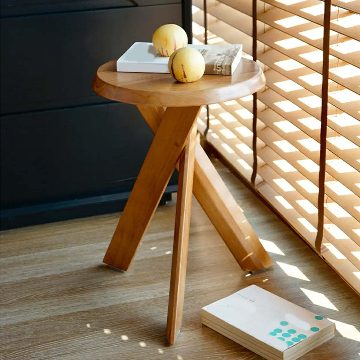 Scandinavian Small Wood Tripod Side Table