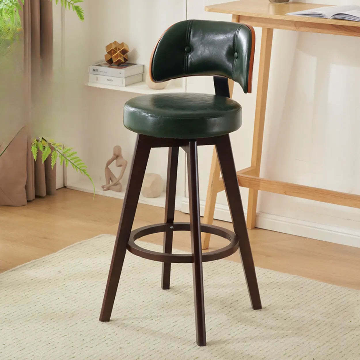 Scandinavian Swivel Wood Leather Padded Bar Stool