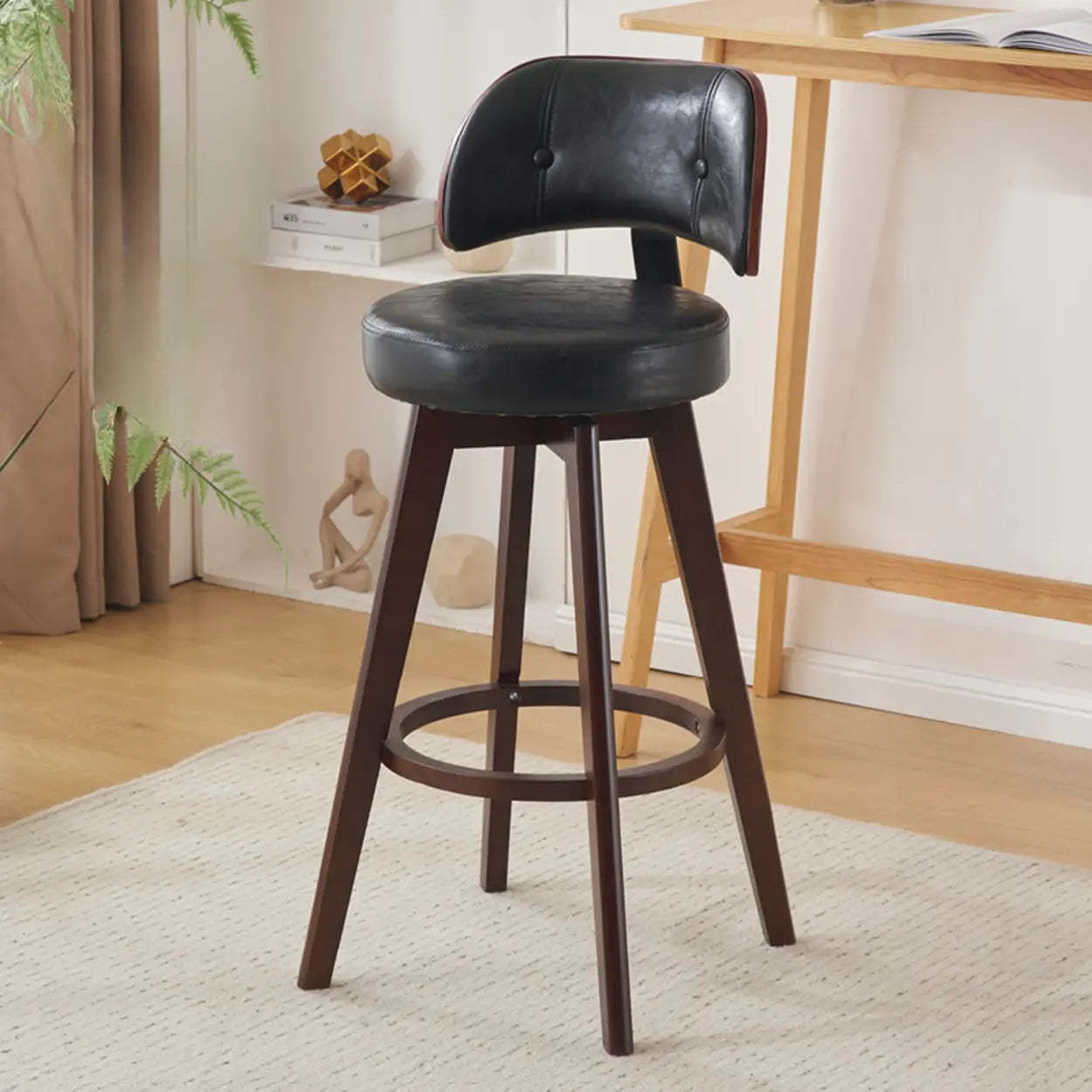 Scandinavian Swivel Wood Leather Padded Bar Stool
