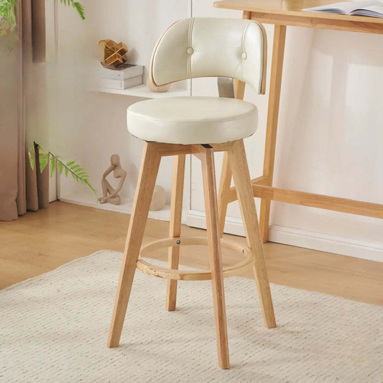 Scandinavian Swivel Wood Leather Padded Bar Stool