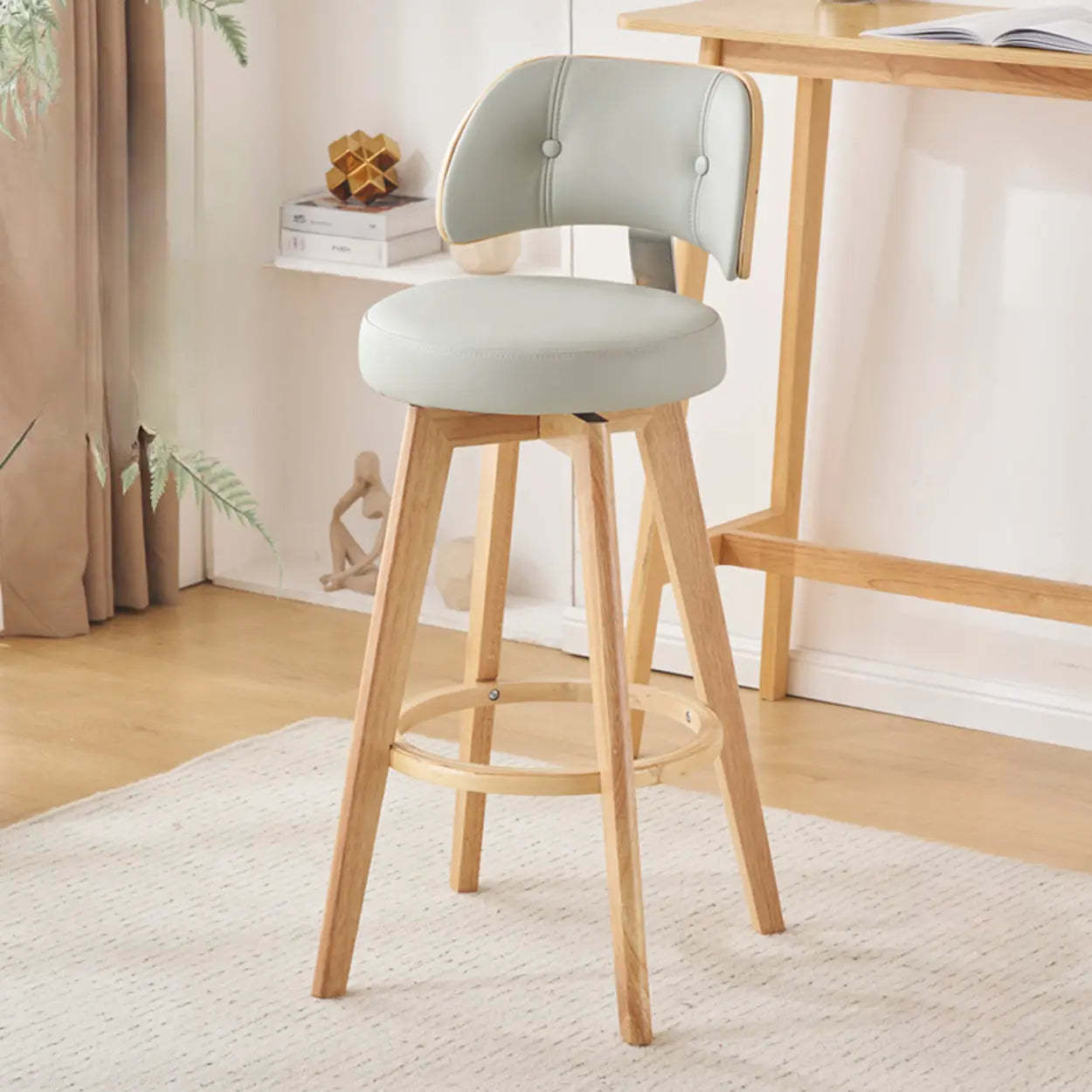 Scandinavian Swivel Wood Leather Padded Bar Stool