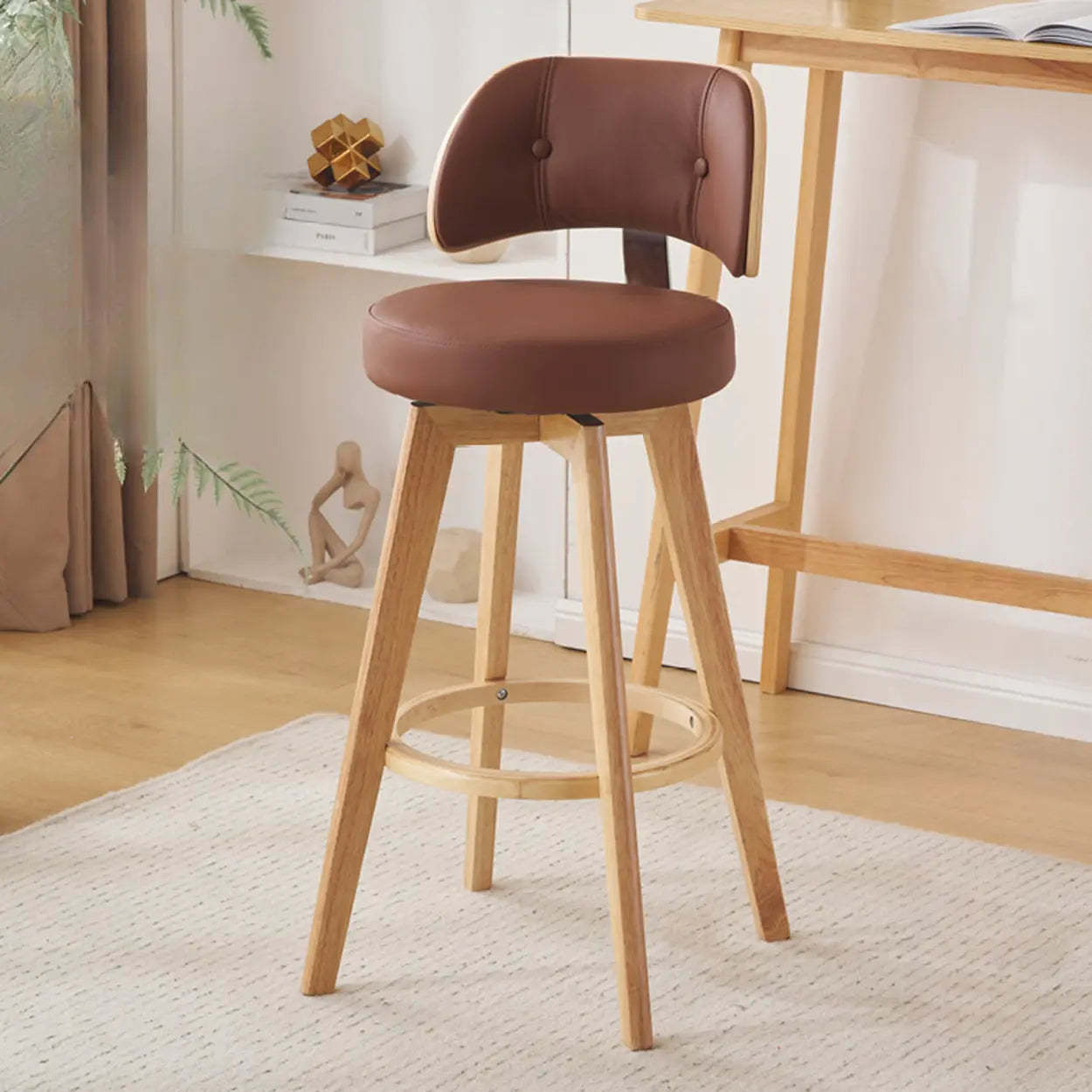 Gray leather wood padded bar & counter stools - modern