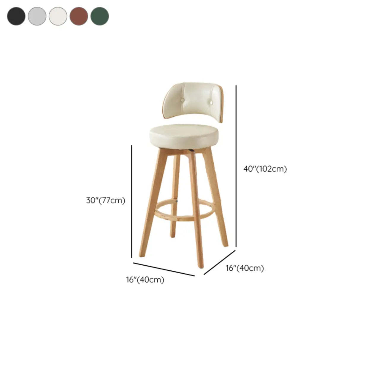 Scandinavian Swivel Wood Leather Padded Bar Stool