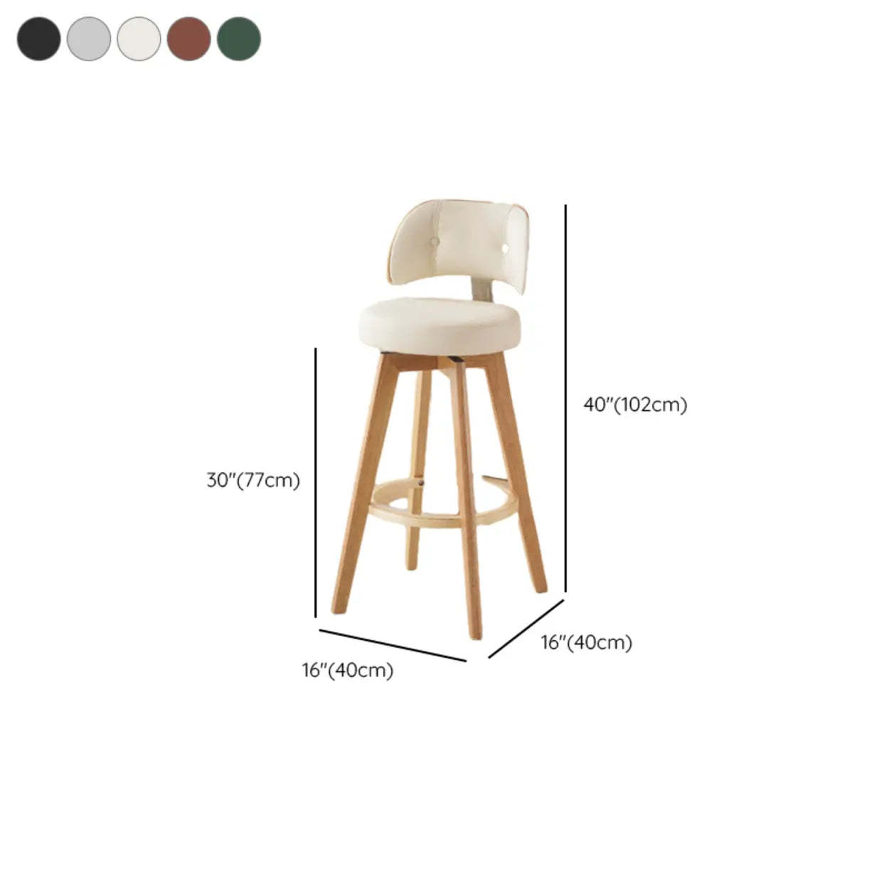 Scandinavian Swivel Wood Leather Padded Bar Stool