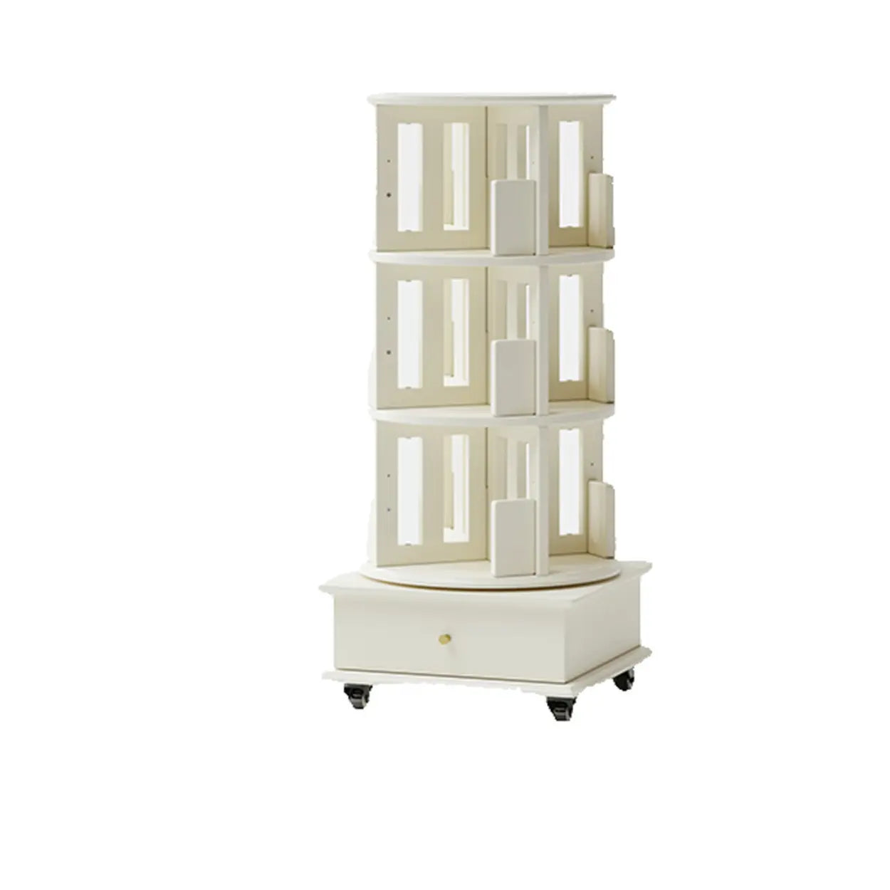 Scandinavian Tiered Rotating Wood Corner Bookshelf — Cherry Wood