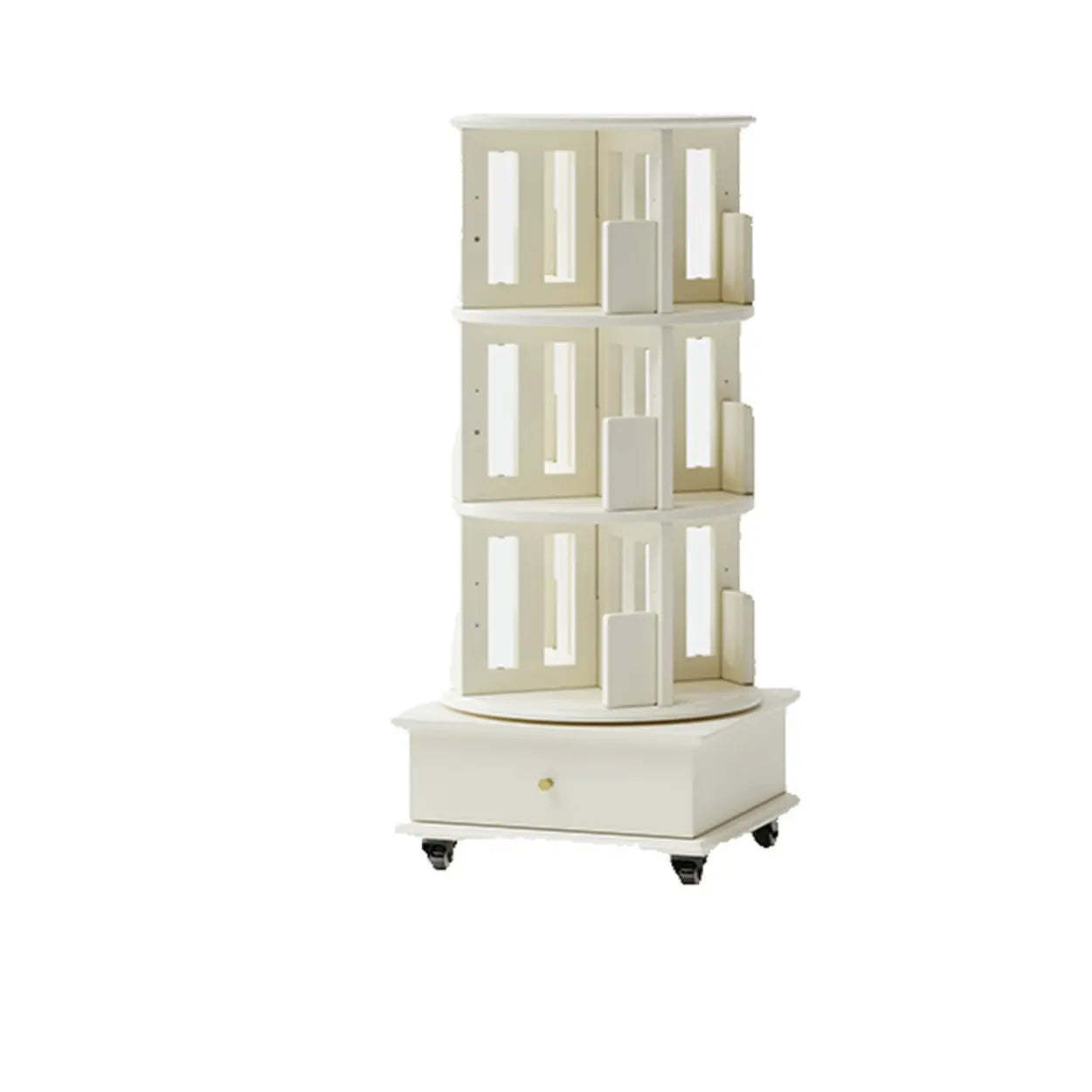 Scandinavian Tiered Rotating Wood Corner Bookshelf — Cherry Wood