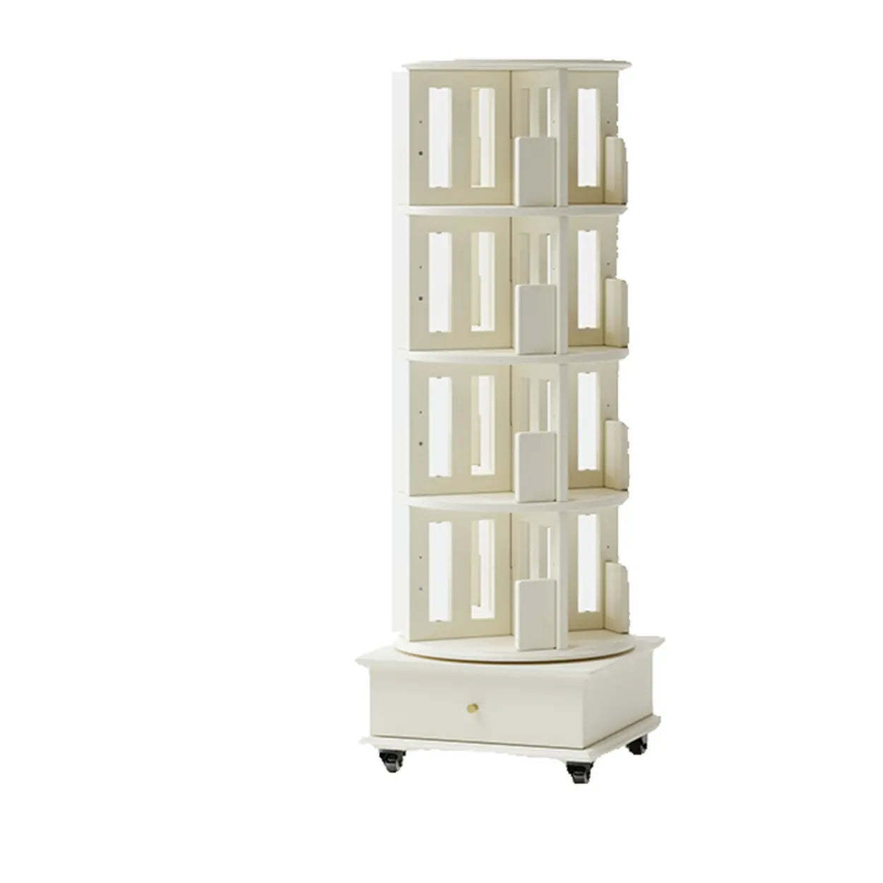 Scandinavian Tiered Rotating Wood Corner Bookshelf — Cherry Wood
