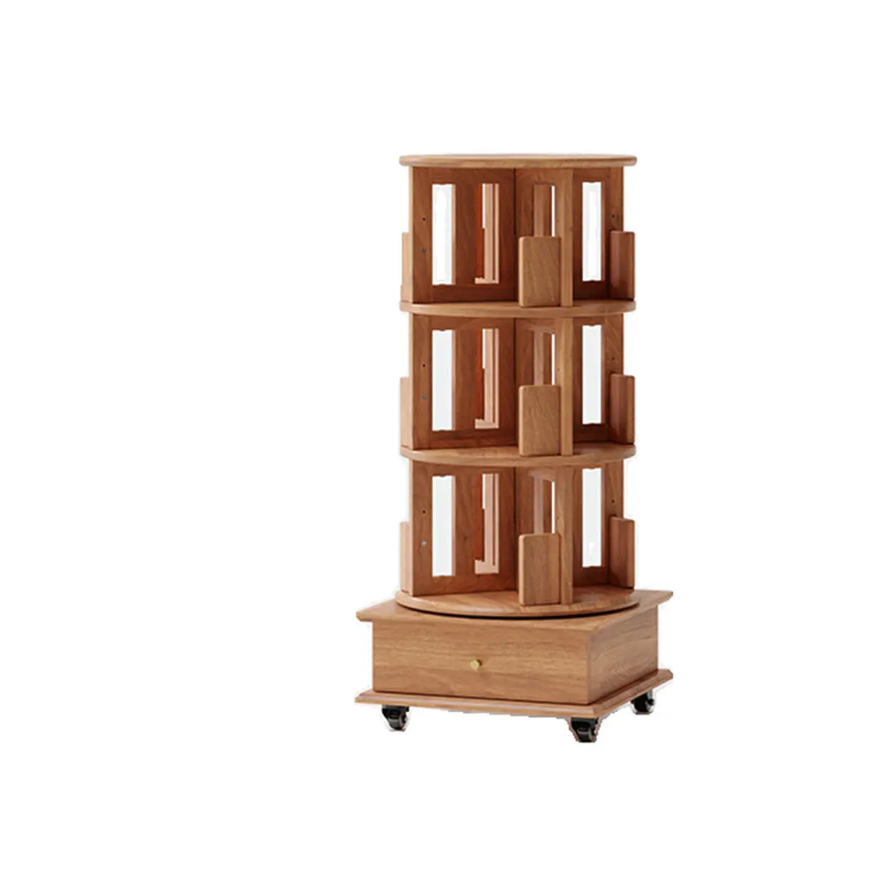 Scandinavian Tiered Rotating Wood Corner Bookshelf — Nut-Brown