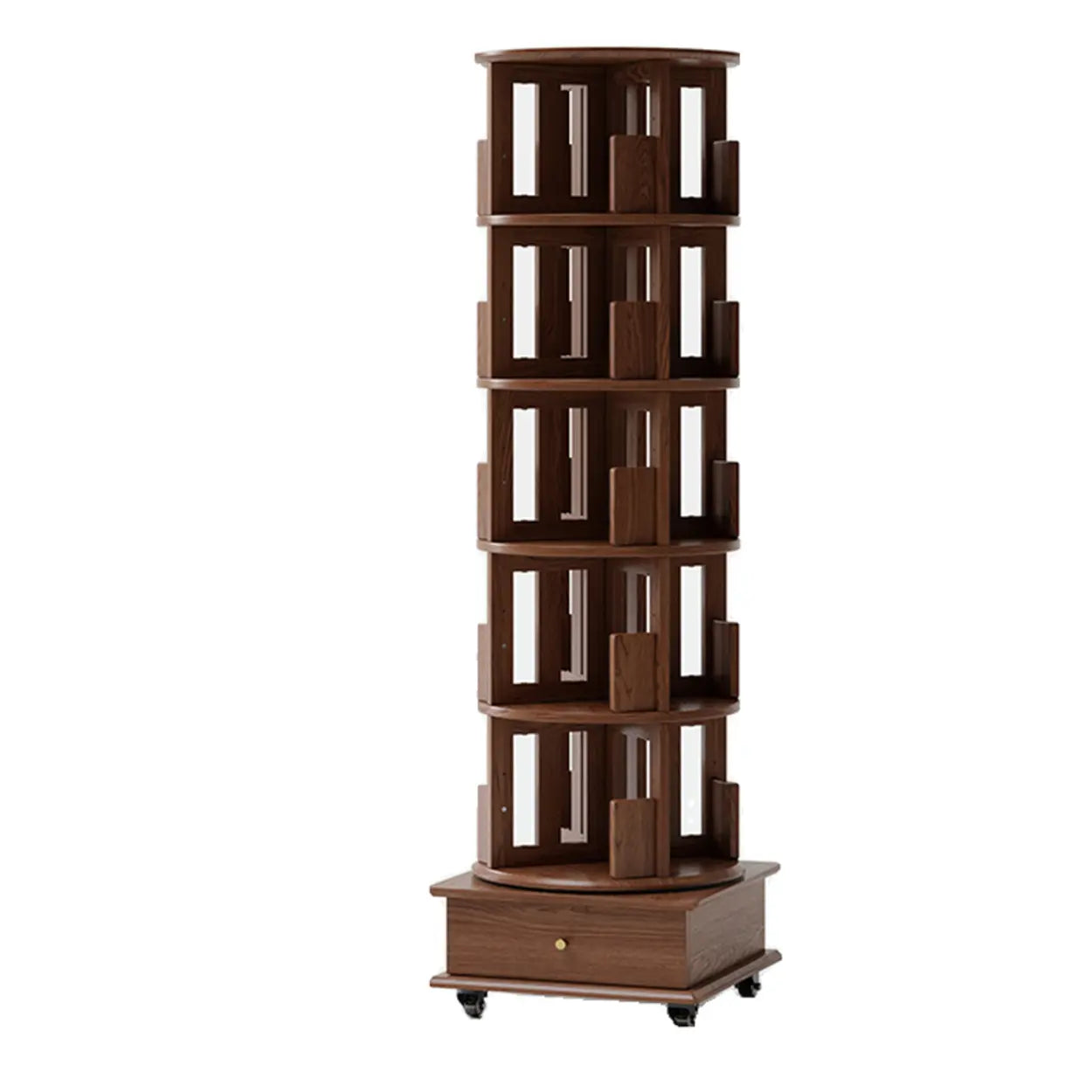 Scandinavian Tiered Rotating Wood Corner Bookshelf — Nut-Brown