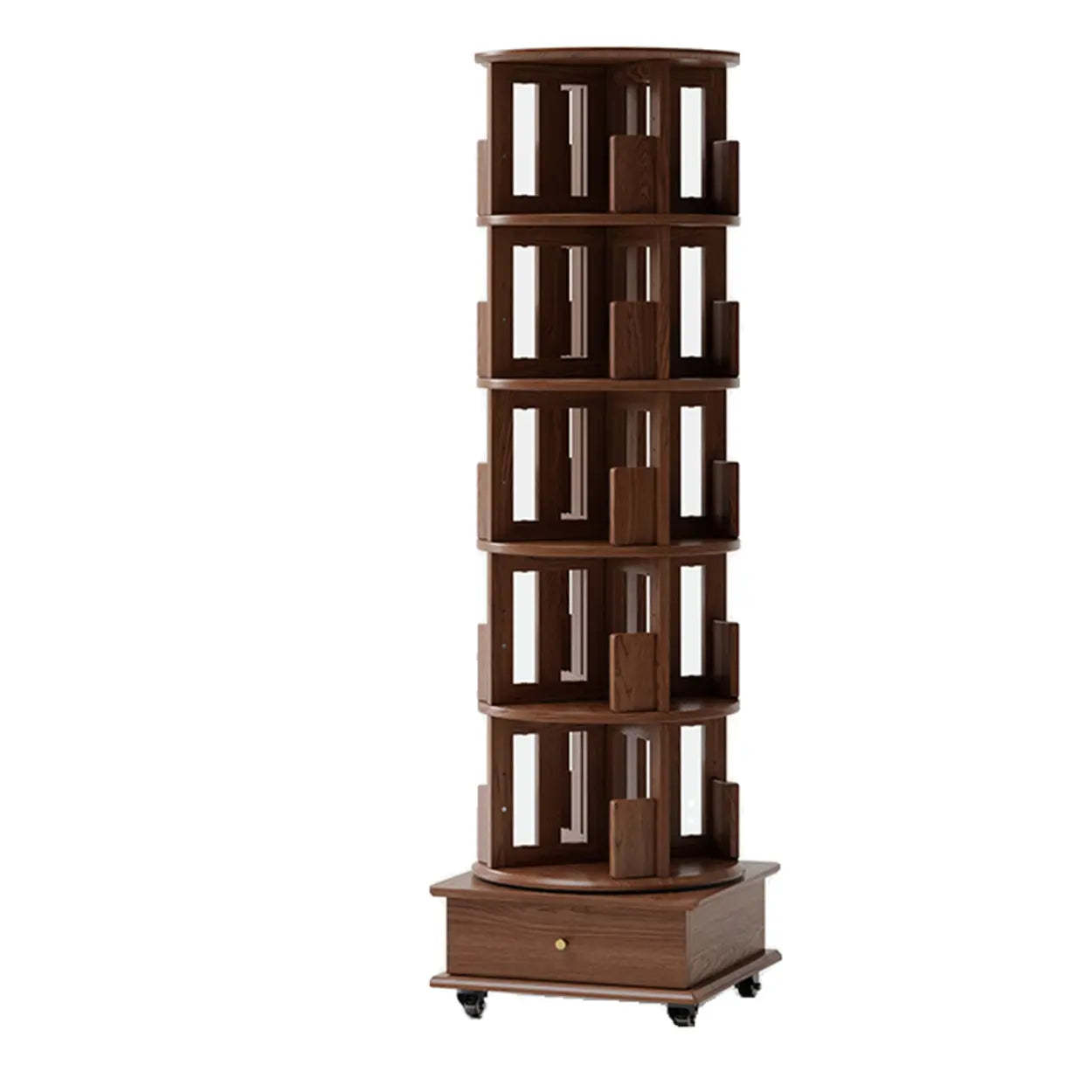Scandinavian Tiered Rotating Wood Corner Bookshelf — Nut-Brown