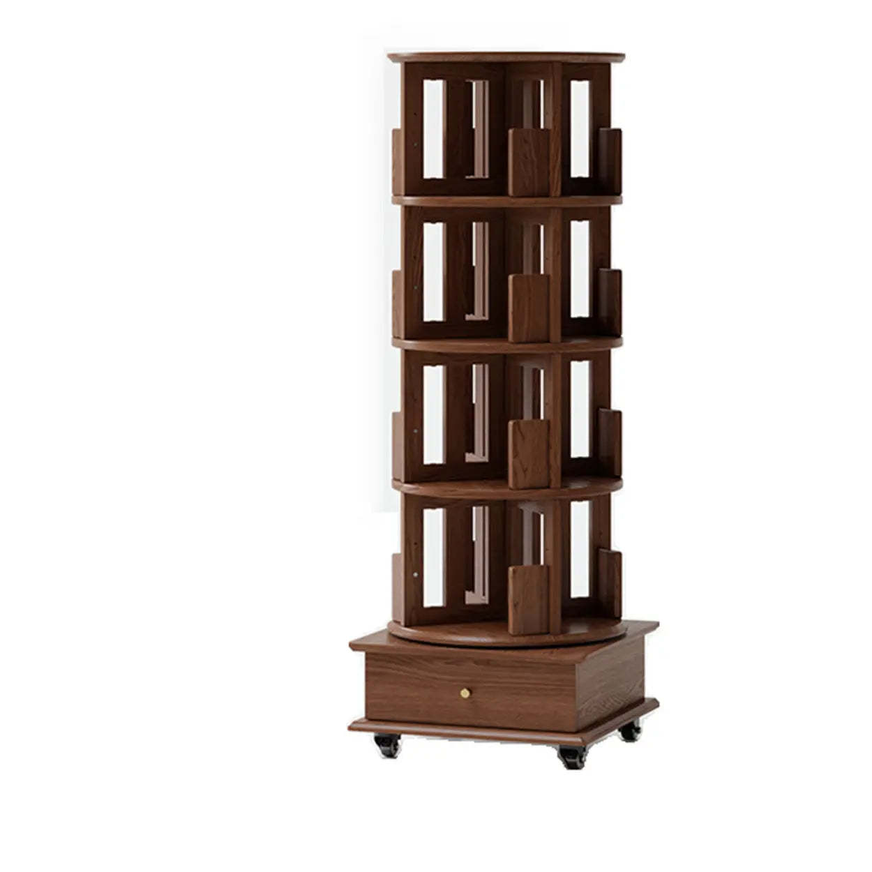 Scandinavian Tiered Rotating Wood Corner Bookshelf — Nut-Brown